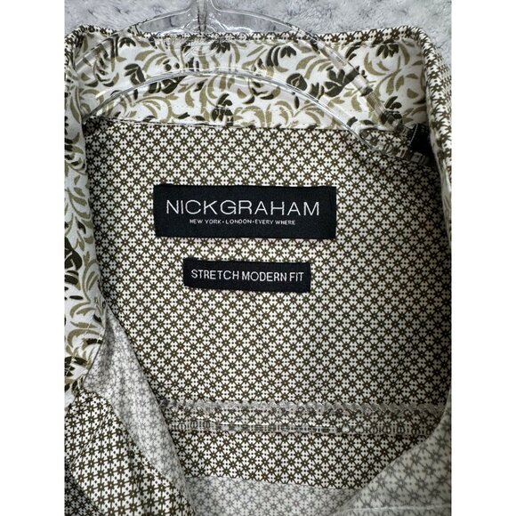 Nick Graham Mens Stretch Modern Fit Long Sleeve Button-Up Shirt M Geometric - Picture 5 of 11